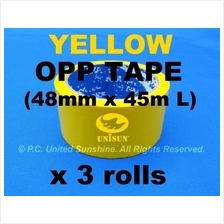 Standout YELLOW OPP TAPE 48mm x 45m (50Y) L x 3 ROLLS Bright Vibrant!