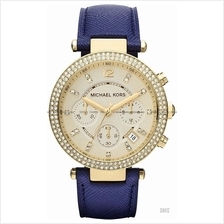 MICHAEL KORS MK2280 Parker Chronograph Glitz Leather Strap Gold Navy