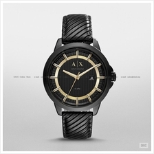 A|X ARMANI EXCHANGE AX2266 Men's Date Display Leather Strap Black Gold