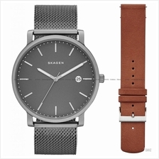 SKAGEN SKW1081 Men's Hagen Date Box Set Leather Bracelet Grey