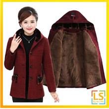 Plus Size Women Mother Hooded Wool Winter Autumn Jacket Blazer