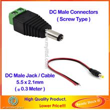 DC Male Jack Power Cable / Connector 5.5 x 2.1mm For CCTV Camera