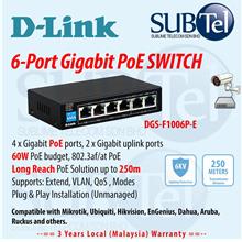 D-Link DGS-F1006P-E 6 Port Gigabit PoE Switch Networking 250M