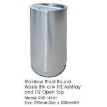 S Steel Round Waste Bin 1/2 Ashtray 1/2 Open Top 390(D)x800(H) RAB146H