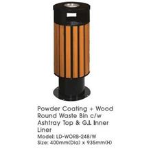 Powder Coating+Wood Round Waste Bin Ashtray Inner 400Wx935H LDWORB248W