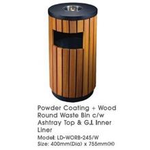 Powder Coating+Wood Round Waste Bin Ashtray Inner 400Wx755H LDWORB245W