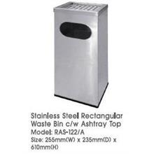 Stainless Steel Rectangular Waste Bin Ashtray 255WX235DX610H RAS122A