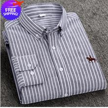 [Bundle 2Pc] Men Oxford Polo Knitting Casual Long Sleeve Stripe Shirt