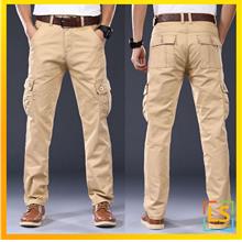 Men Multi-Pockets Cargo Pants Seluar Kargo Panjang Lelaki 6 Pockets