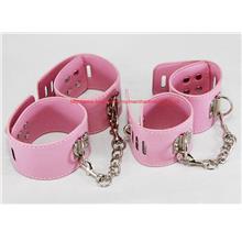 PU Leather Pink Wrist Hand Ankle Leg Strap Buckle Lock Bracelet Chain 