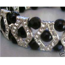 Black 18KGP Diamond Swarovski Crystal n Pearl Bracelet