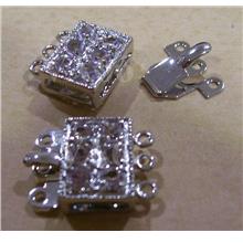 2p Silver Color Rhinestone 3-strand Clasps Findings L32 Jewelry Making..