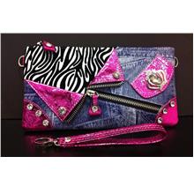 Wristlet Bag: pink/blue, zebra/leopard,jeans texture, fabric, Bling
