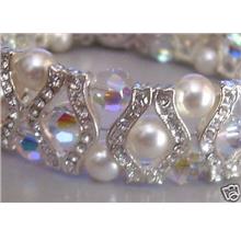 White 18KGP Diamond Swarovski Crystal n Pearl Bracelet