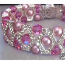 Pink 18KGP Diamond Swarovski Crystal n Pearl Bracelet