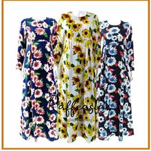 RAFFEASIA JUBAH DRESS MAXI FLORAL SUN FLOWER DESIGN MATERIAL COTTON