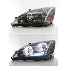 Honda Accord 03-07 Black Projector Head Lamp w Ring & LED