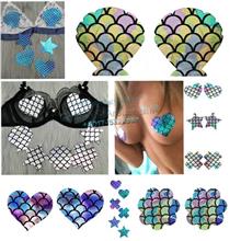 Women Nipple Sticker-Metallic Fetish Seduce-Shiny Silver Mermaid Scale