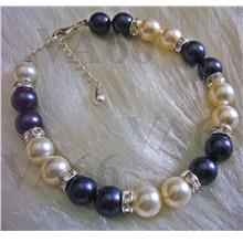 925 Silver Bracelet Dark Blue Ivory Swarovski Pearl Diamond Rhinestone