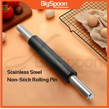 BAKECRAFT Stainless Steel Rolling Pin Non-Stick W/ Handle Dough Roller
