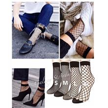 3 Size Fish Net Ankle High Socks,Anti Slip,Fashion Black Burlesque