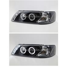 Nissan Sentra B14 95-98 Black Projector Head Lamp with Ring