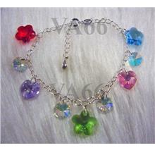 Bridal Charm Bracelet Love Heart Flower Swarovski Crystal 925 Sterling