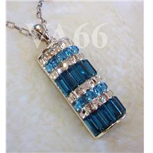 18KGP Rhodium Plated Diamond Swarovski Crystal Pendant Necklace Blue 