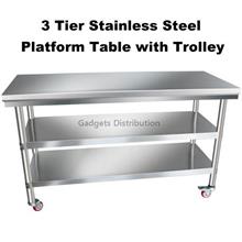 100cm 3 Tier Layer Stainless Steel Table Top Platform w Trolley 2495.1