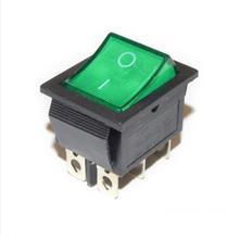 6-Pin KCD4-202N On/Off Rocker Switch DPDT 16A/250V With LED (Green)