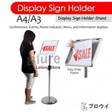 A3 A4 Adjustable Sign Poster Frame Stand Pole Silver Holder Display