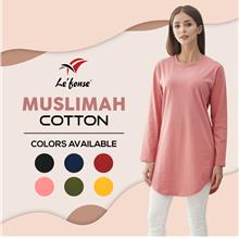 (100% Cotton /180gsm) Lefonse Muslimah Blouse Labuh Curved Hem Tshirt