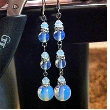 Long Mystical Opalite Opal Rainbow Moonstone Gemstone Earrings