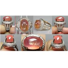Padparadscha Sapphire with 64 diamonds pink gold plated silver ring