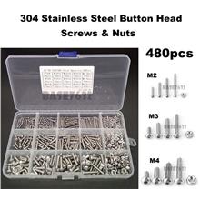 480pcs 304 Stainless Steel M2 M3 M4 Button Hex Screws Nut 2298.1