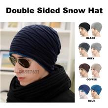 Winter Wool Knitted Creased Double Sided Beanie Snow Cap Hat 2285.1