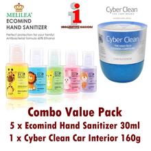 MELILEA EcoMind Hand Sanitizer (30mlx5 Random)+Cyber Clean Car (160g)
