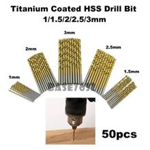 50pcs Titanium Coated HSS Drill Bit 1mm/1.5mm/2mm/2.5mm/3mm 2297.1