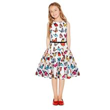 Sleevesless Butterfly Printed Dress With Belt