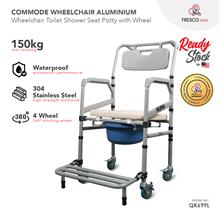 Commode Wheelchair Aluminum Toilet Shower Seat Potty with Wheel