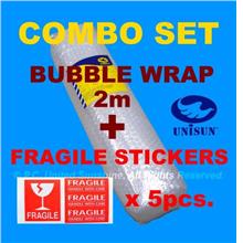 BUBBLE WRAP 1m x 2m + FRAGILE STICKERS x 5pcs. COMBO SET Plastic Pack