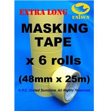 MASKING TAPE EXTRA LONG 48mm x 25m L x 6 ROLLS Paper Adhesive Packing