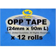 EXTRA LONG OPP TAPE 24mm (1”) x 90m L (100Y) x 12 ROLLS for Packaging