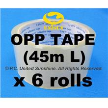 Transparent Plastic OPP TAPE 48mm x 45m L x 6 ROLLS for Packaging
