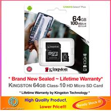 KINGSTON Micro SD 64GB 128GB Class-10 HD *Lifetime Warranty*