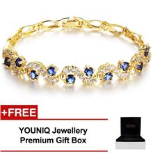 YOUNIQ Crescent CZ 18K Gold Plated Bracelet (Blue)