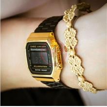 Casio A168WEGB-1B Vintage Men Digital Watch Gold Black Jam Tangan Illuminator