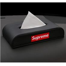 Supreme Pu Leather Paper Box Cover Holder For Car Desk Dashboard - Black
