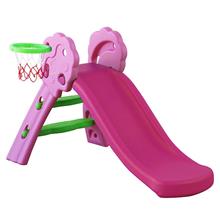 Mini Foldable Children Slide With Basketball And Net - Pink