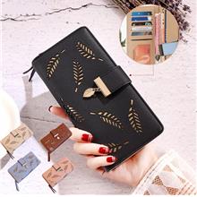 Women Long Floral Hollow Wallet Leather Purse Card Holder